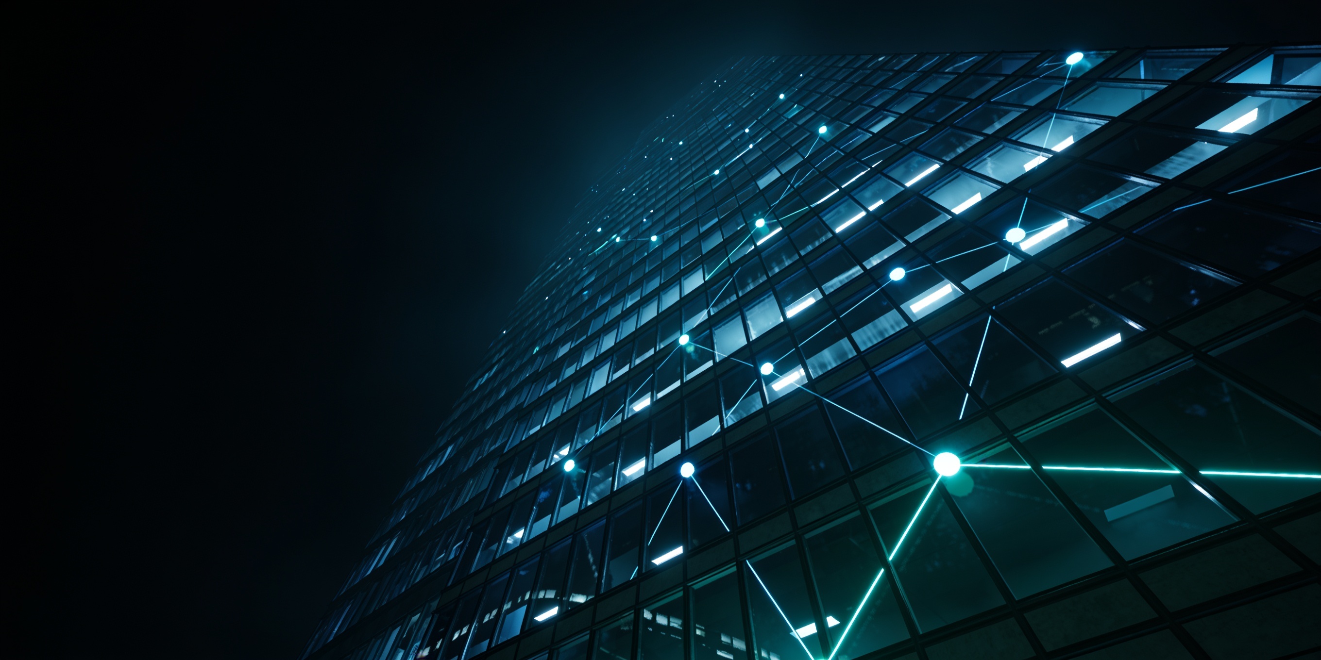 Enterprise glass tower with network overlay