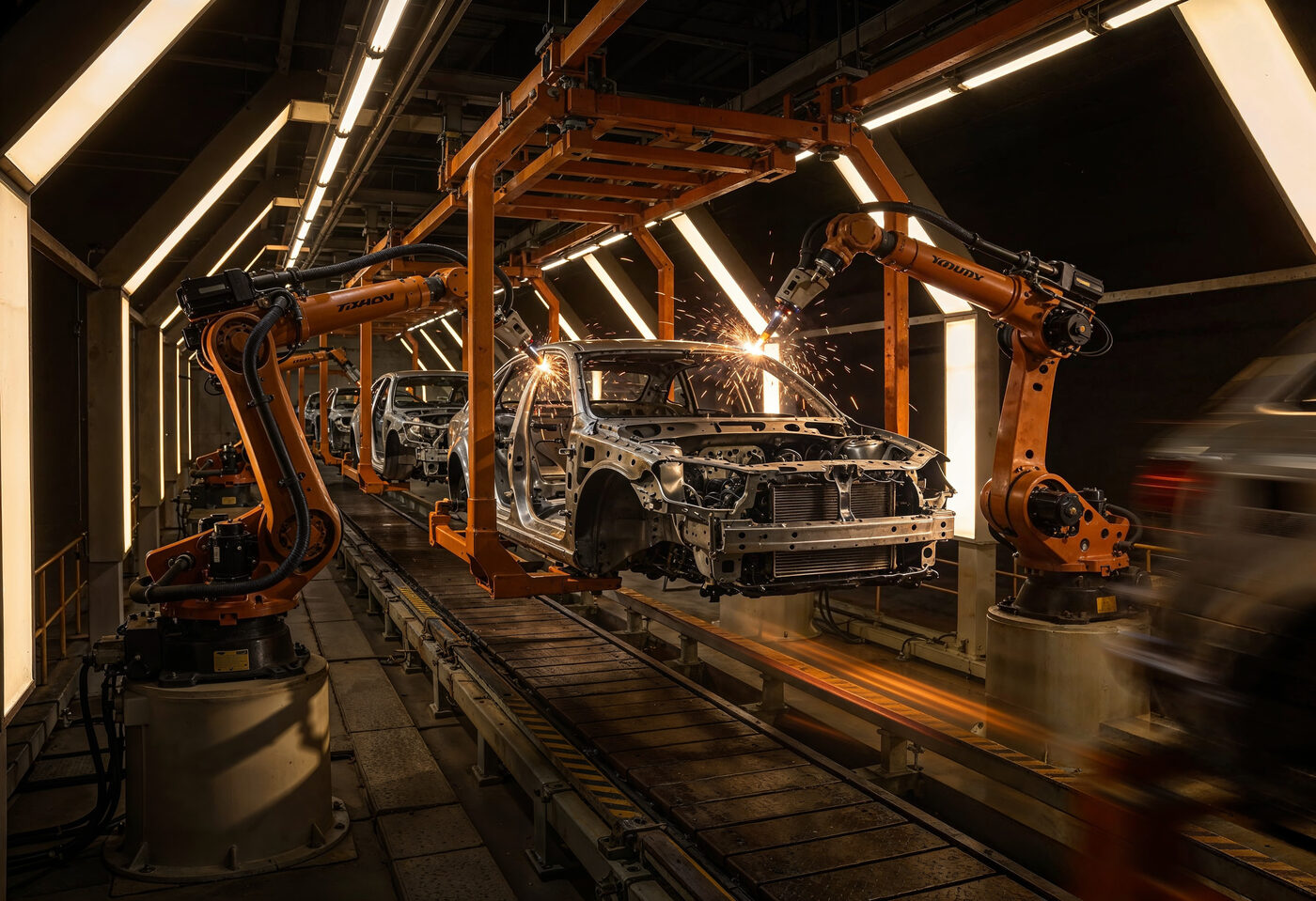 Automotive assembly line with robotics